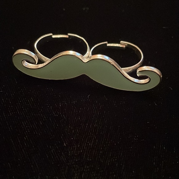 Mustache Light Blue Enamel Ring Adjustable! - Picture 3 of 4